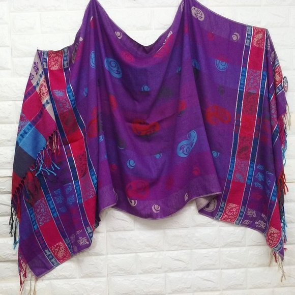 NWT Paisley Striped Floral Pashmina-style Scarf Wrap 27" x 70" Fringe Polyester - Picture 6 of 12